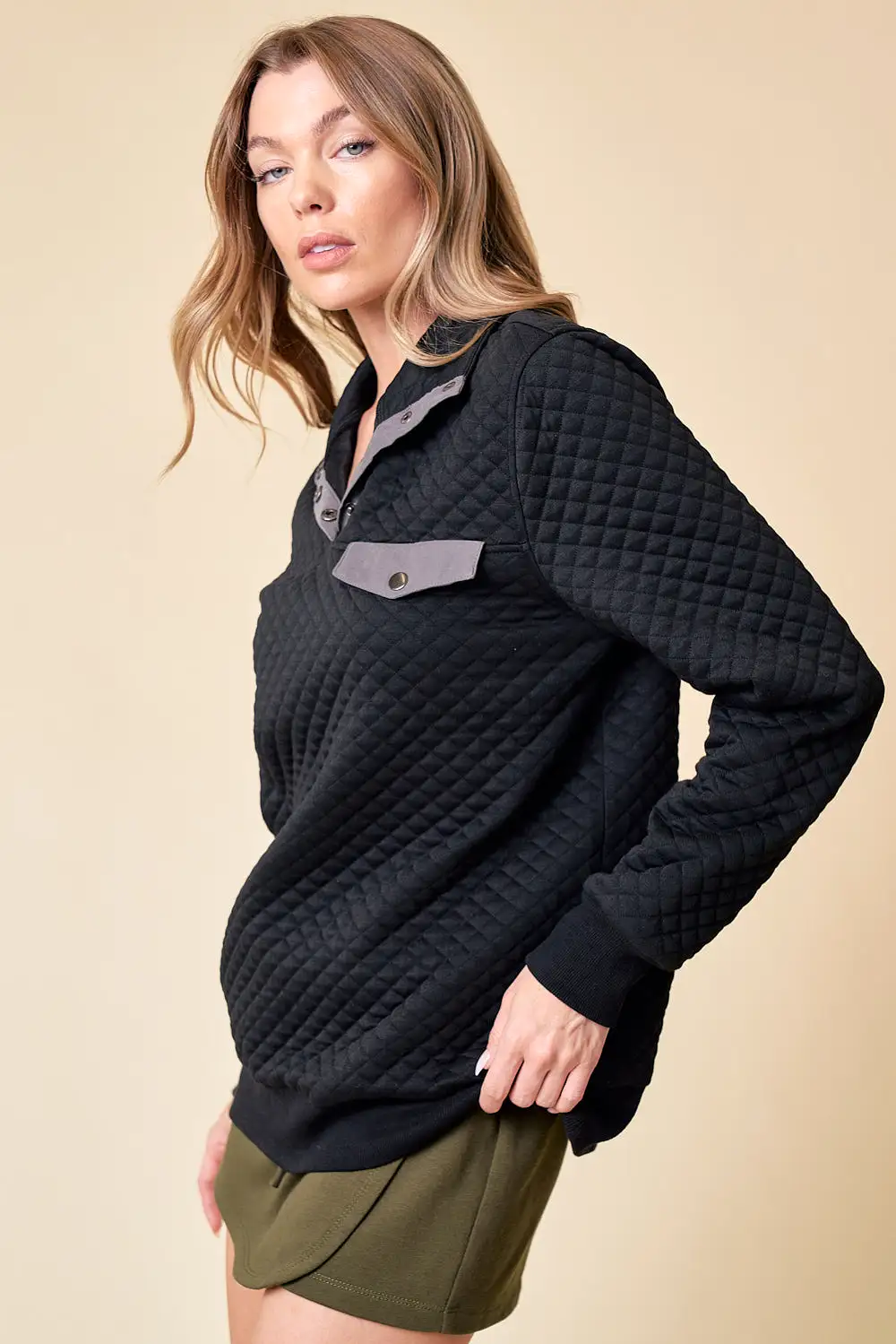 You're My Destiny Quilted Pullover - Black