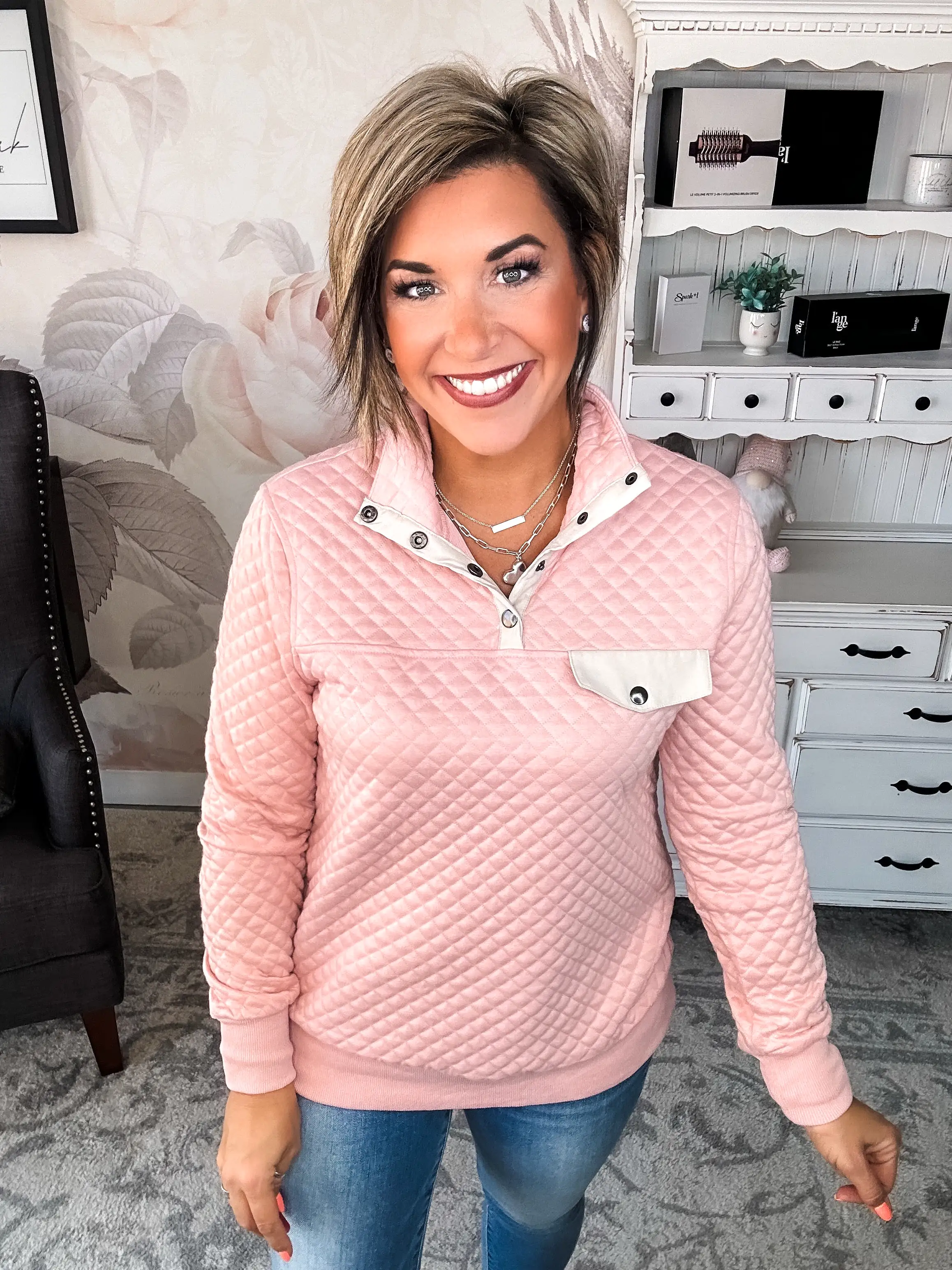 You're My Destiny Quilted Pullover - Blush