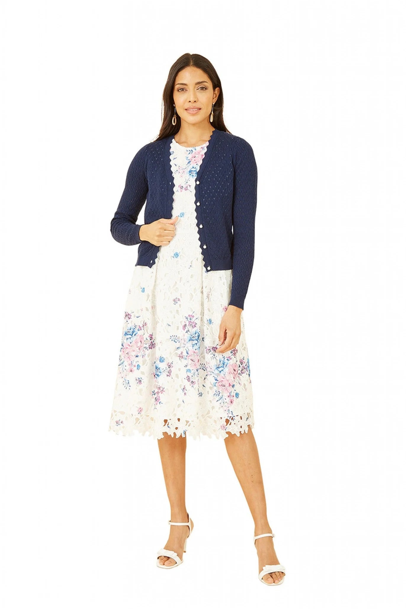 Yumi Navy Pointelle Stitch Cardigan